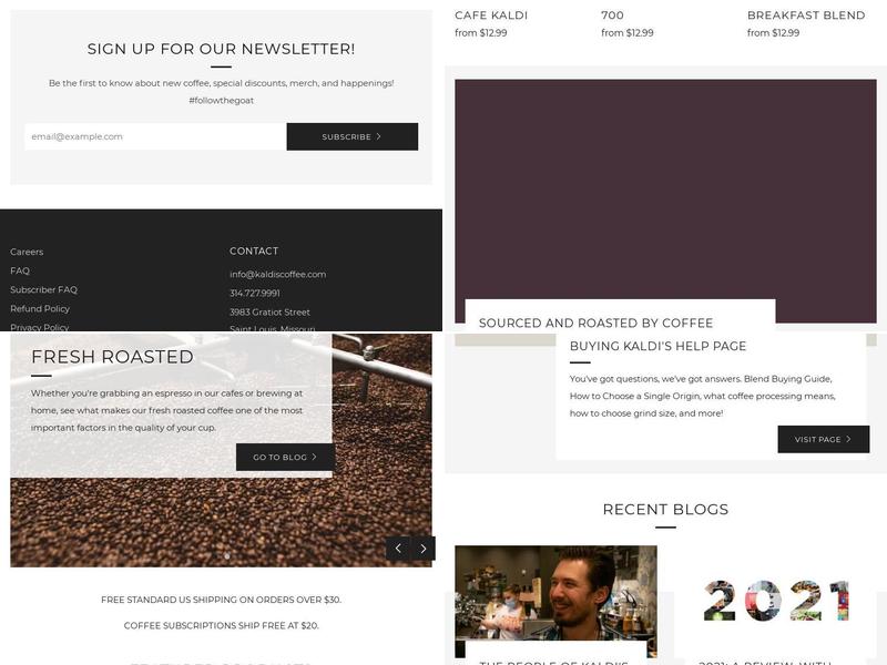 Kaldi's Coffee Roasting Co. Office & Roastery Menu