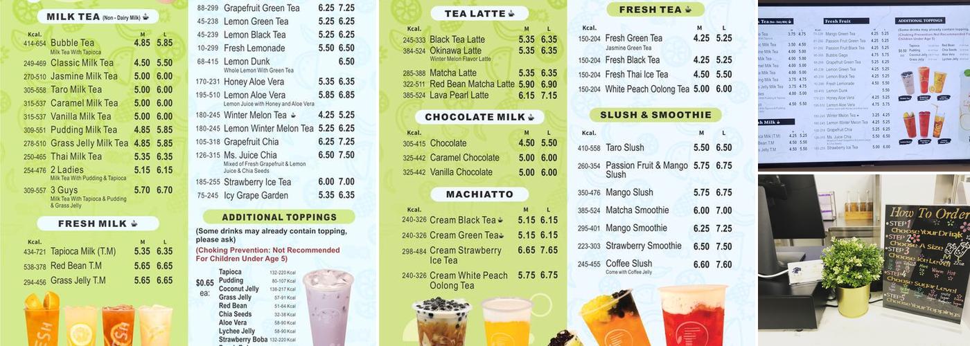 Fresh Bubble Tea & Juice Menu