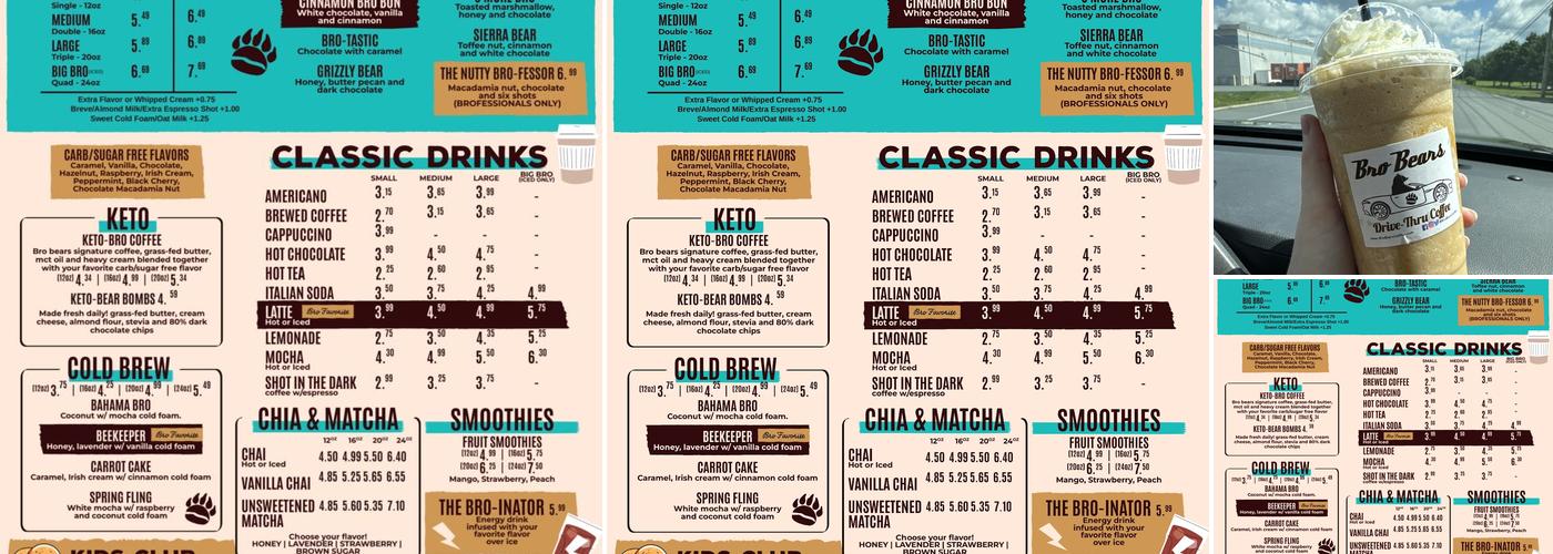 Bro Bears Drive-Thru Coffee Menu
