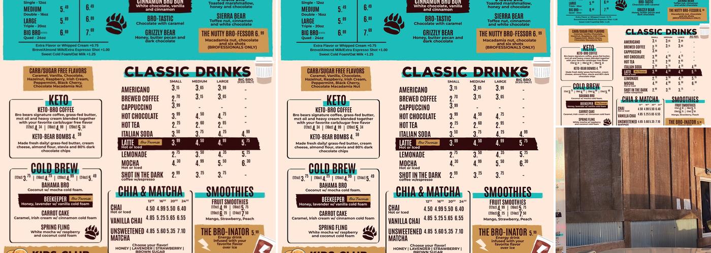 Bro Bears Drive-Thru Coffee Menu