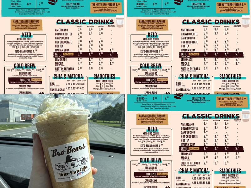 Bro Bears Drive-Thru Coffee Menu