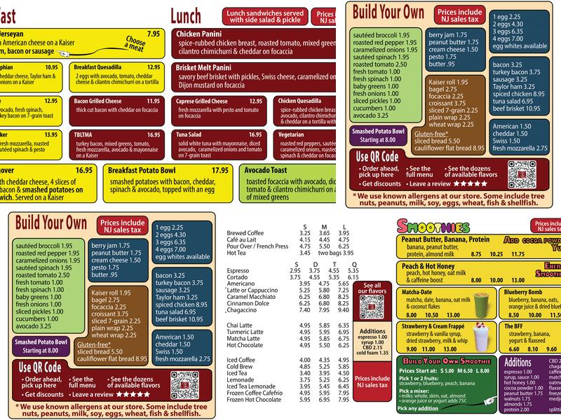 Longfellow's Coffee Menu