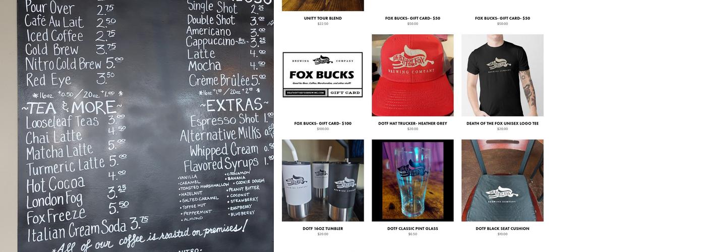 Death of the Fox Brewing Company Menu