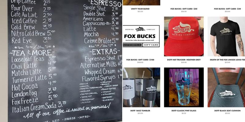 Death of the Fox Brewing Company Menu