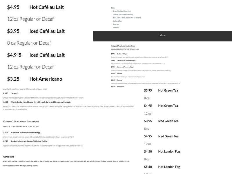 Crêperie de la Mer Menu