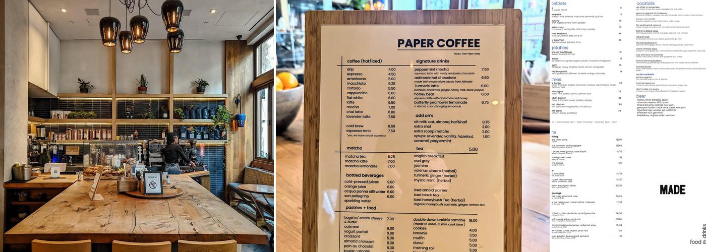 Paper Coffee Menu