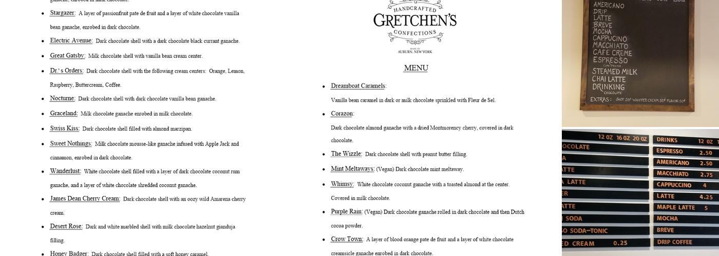 Gretchen's Confections and Cafe Menu
