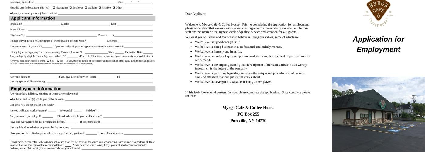 Myrge Cafe & Coffee House Menu