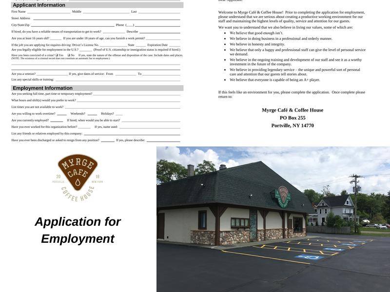 Myrge Cafe & Coffee House Menu