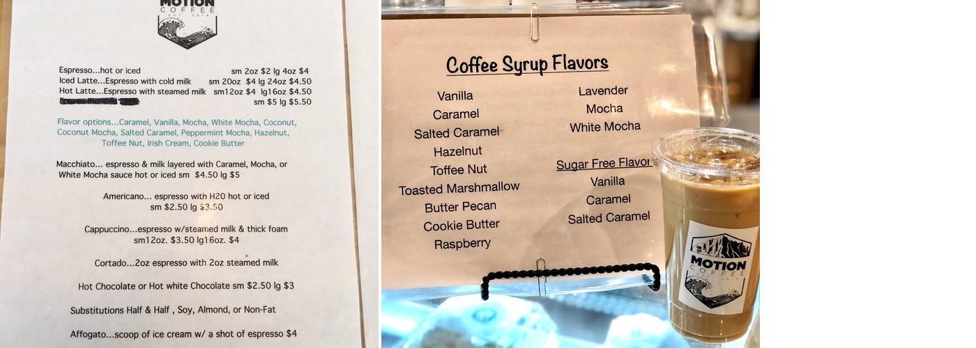 Motion Coffee Menu