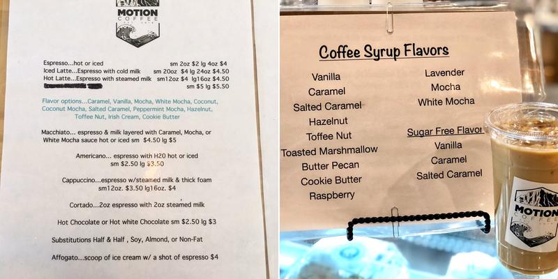 Motion Coffee Menu