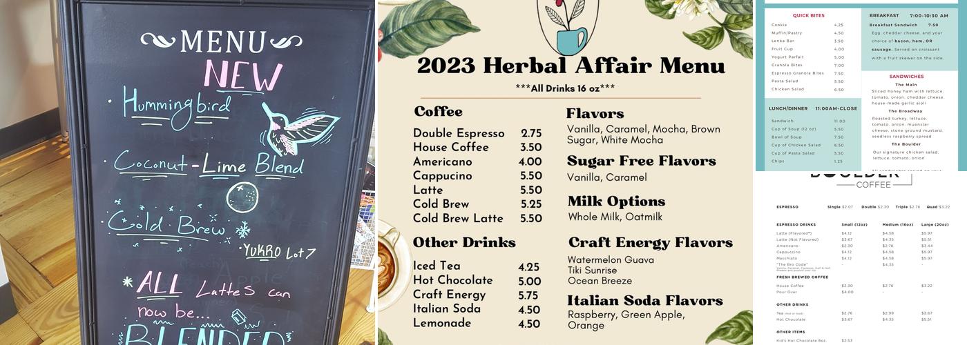 Boulder Coffee Menu