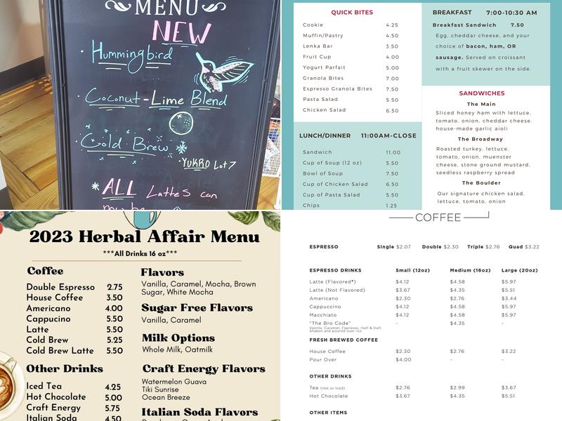 Boulder Coffee Menu
