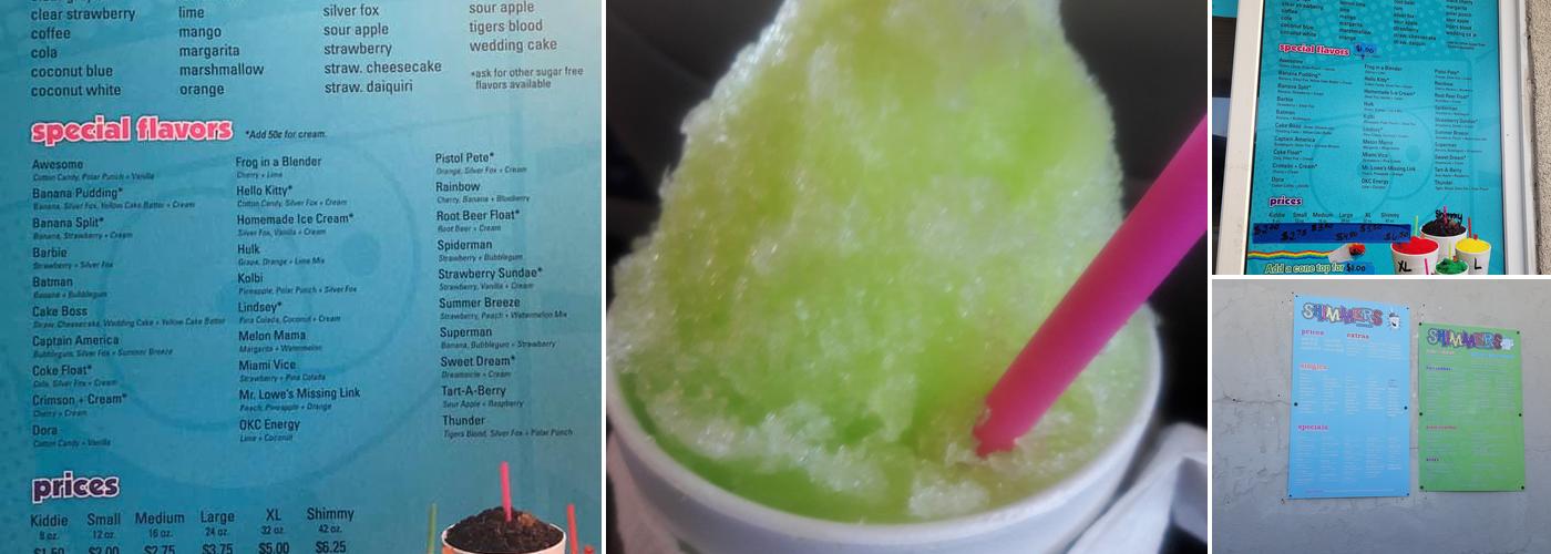 Shimmers Sno Cones Menu