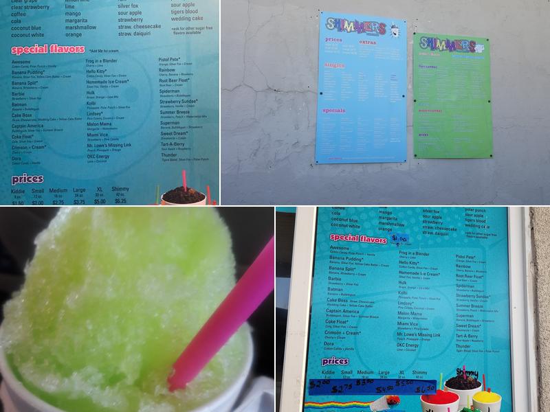 Shimmers Sno Cones Menu