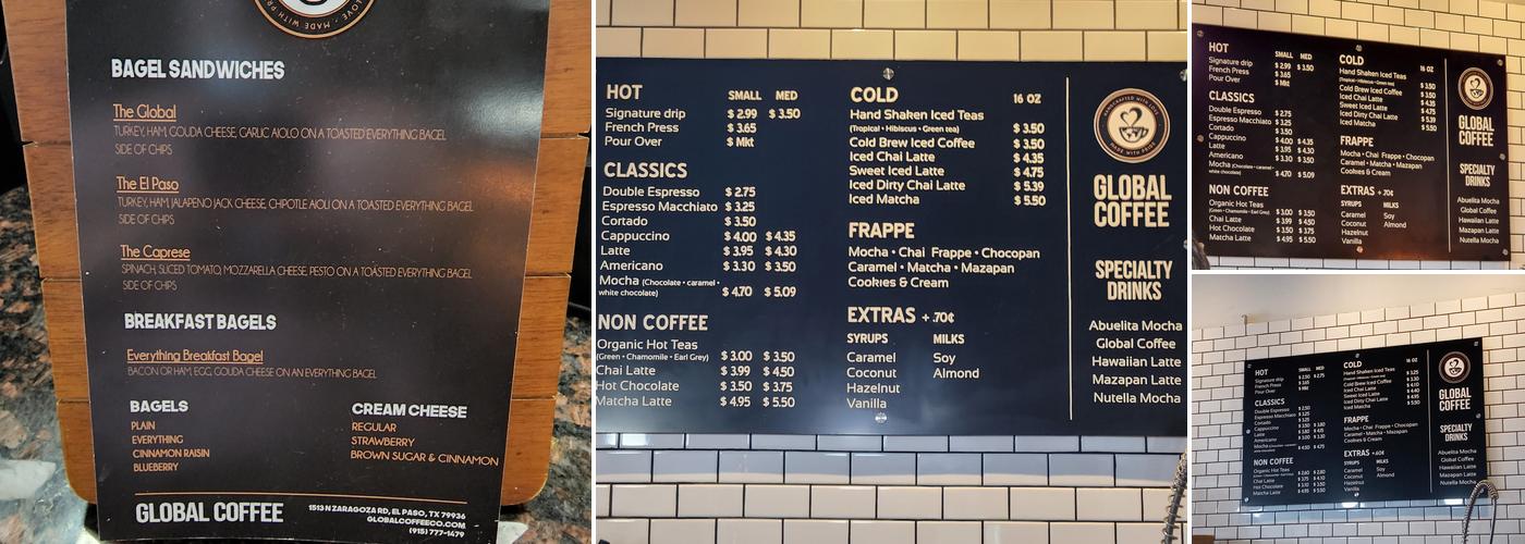 Global Coffee Roasters Menu