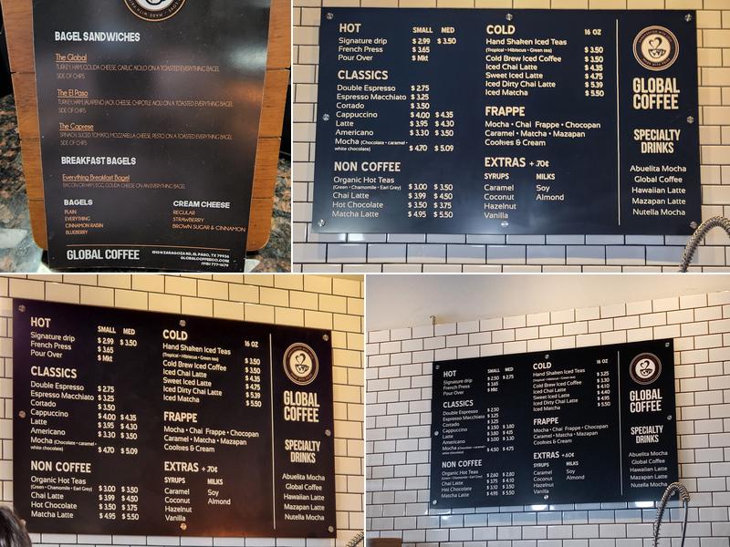 Global Coffee Roasters Menu
