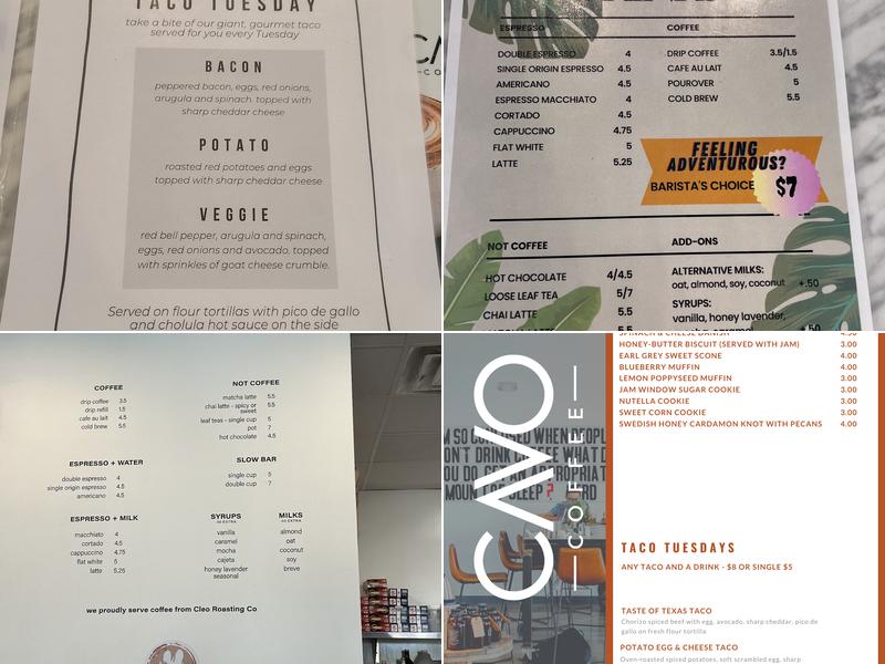 Cavo Coffee Menu