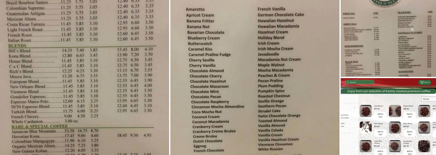 Java Coffee & Tea Co. Menu
