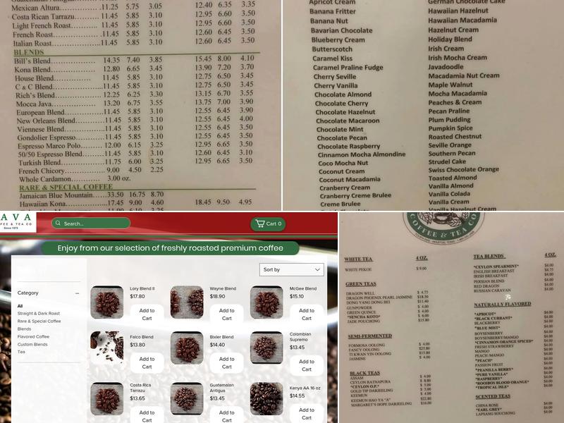 Java Coffee & Tea Co. Menu