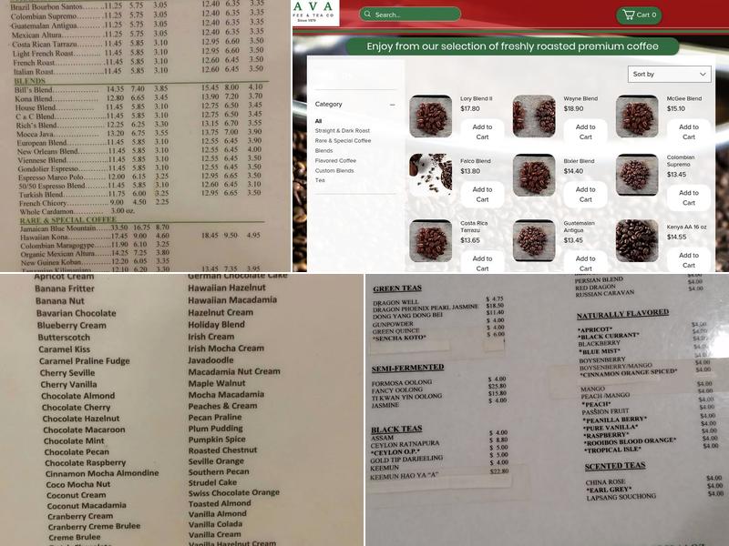 Java Coffee & Tea Co. Menu