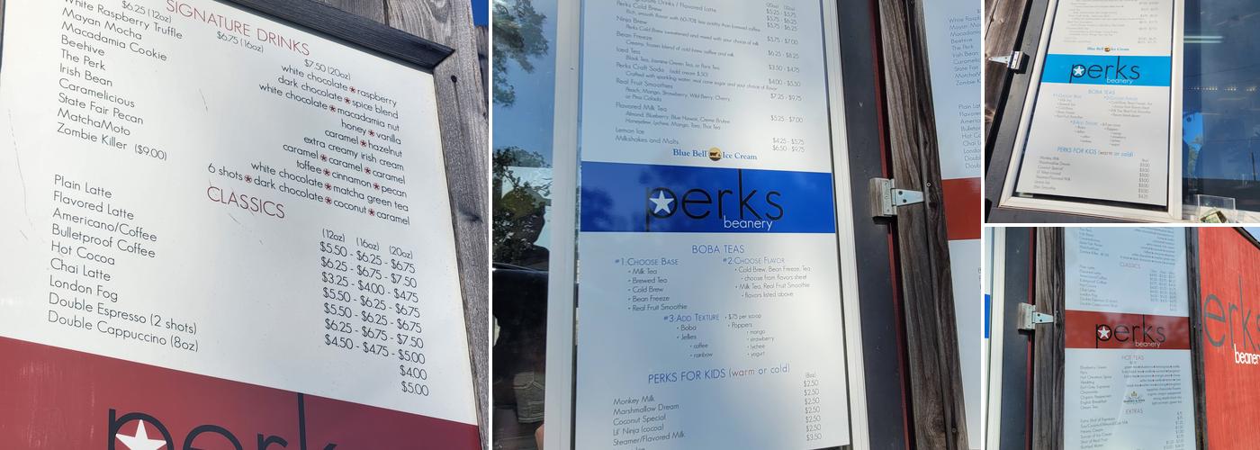 Perks Beanery Menu