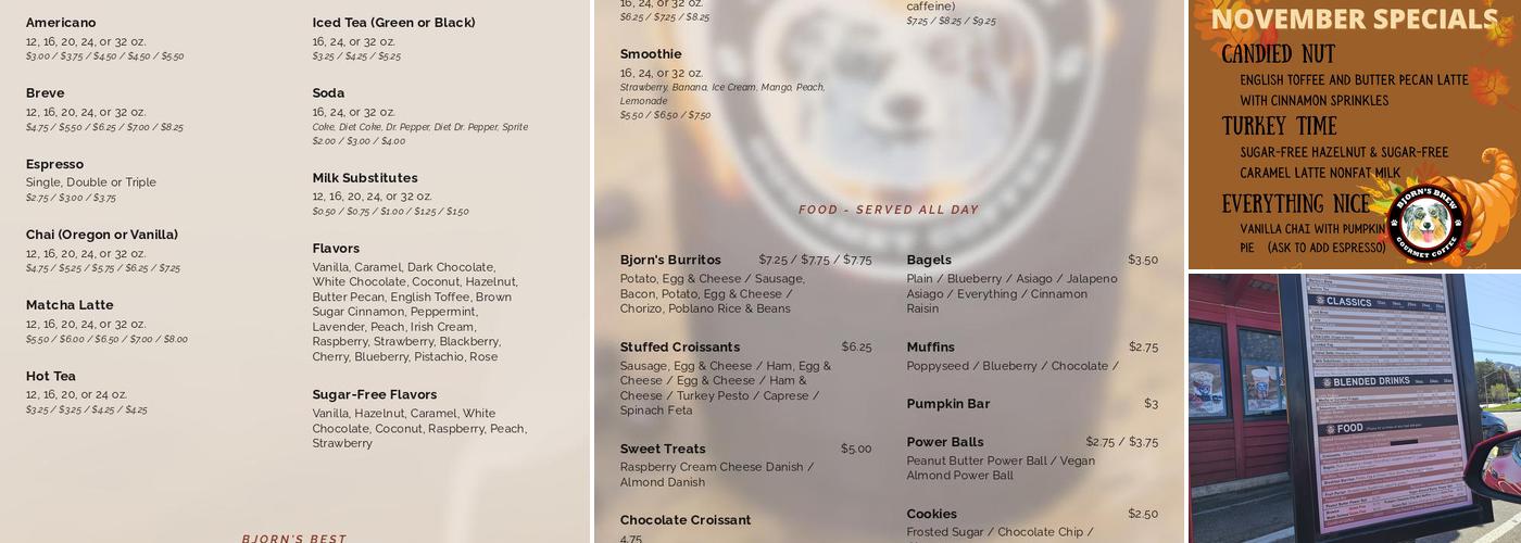 Bjorn's Brew Menu