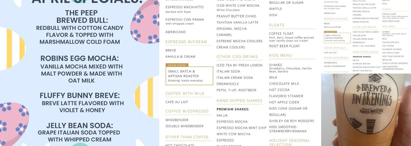 Brewed Awakenings Coffee Roasters Menu