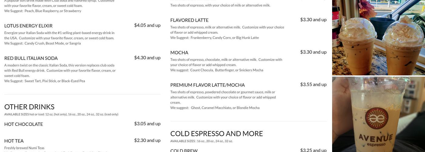Avenue Espresso Trosper Rd Menu