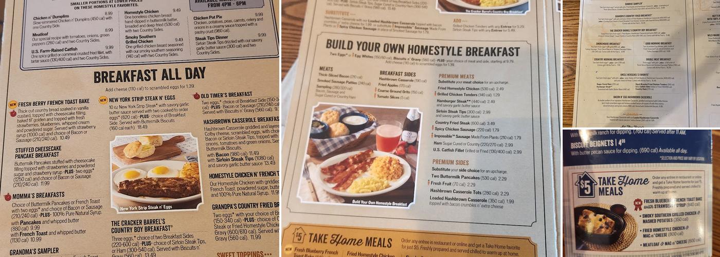Cracker Barrel Old Country Store Menu