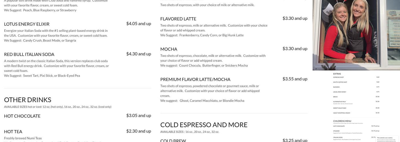 Sunbird's Avenue Espresso Menu