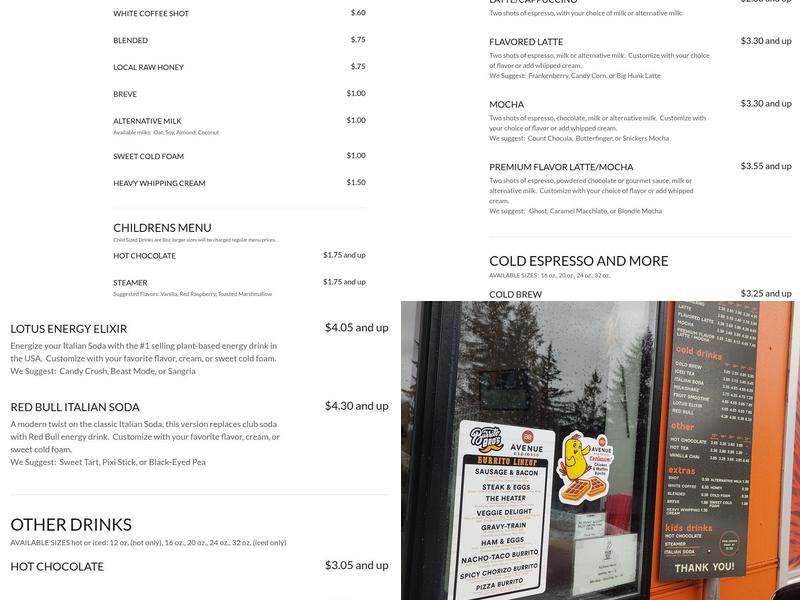 Avenue Espresso grand mound Menu