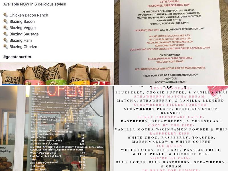 Buckley Plateau Espresso Menu