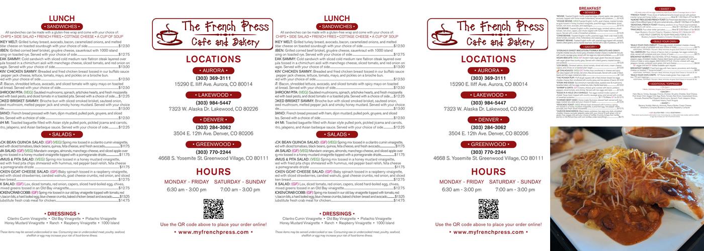 The French Press - 12th & Madison Menu