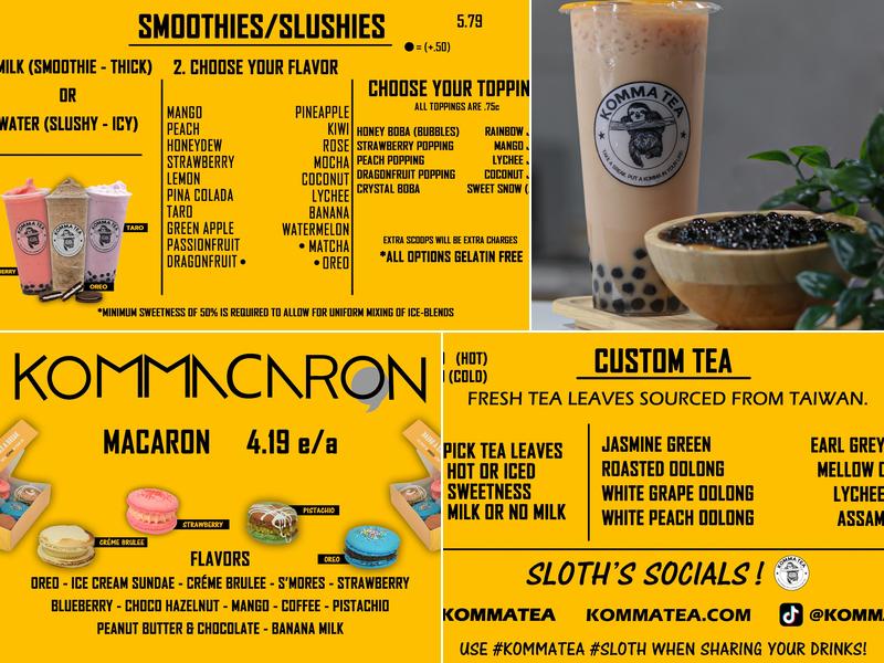 Komma Tea - Potomac Mills Menu