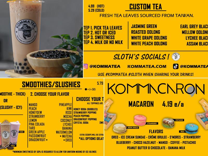 Komma Tea - Potomac Mills Menu