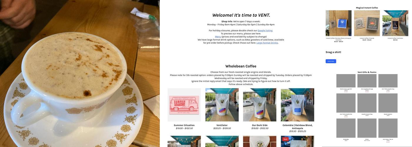 Vent Coffee Roasters Menu