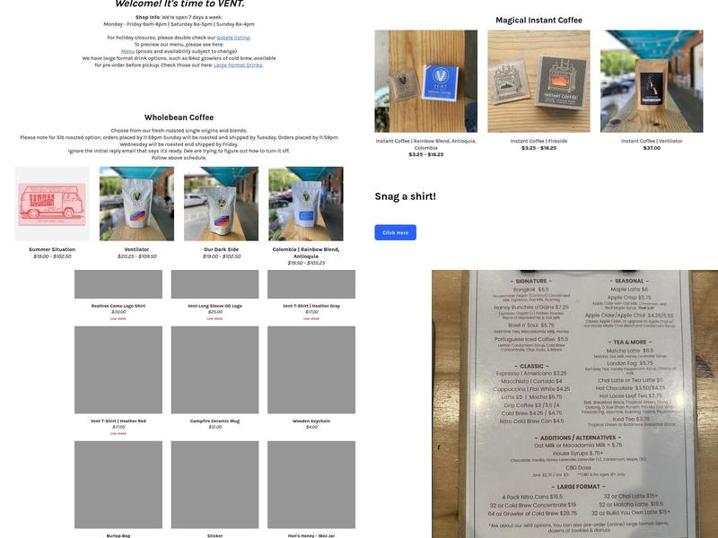 Vent Coffee Roasters Menu