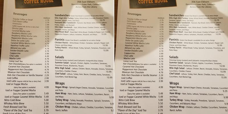 Mile High Coffee House Menu