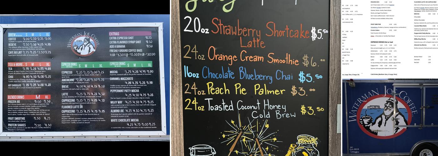 Waterman Joe Coffee Menu