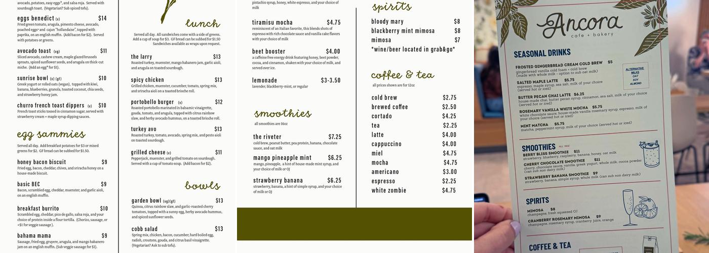 Ancora Coffee Roaster Menu