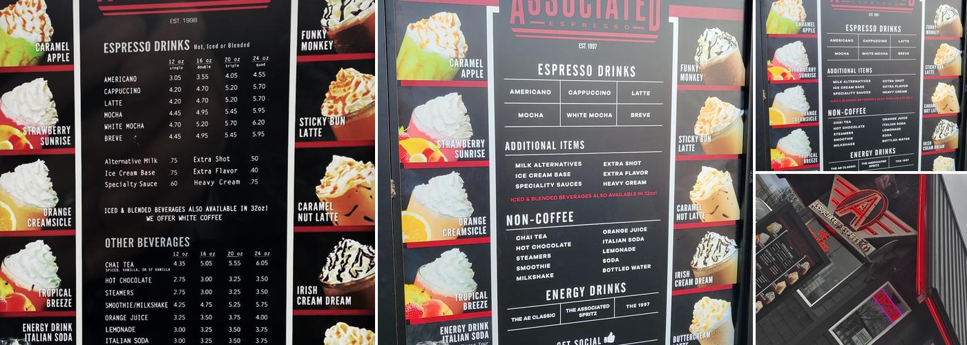 Associated Espresso Menu