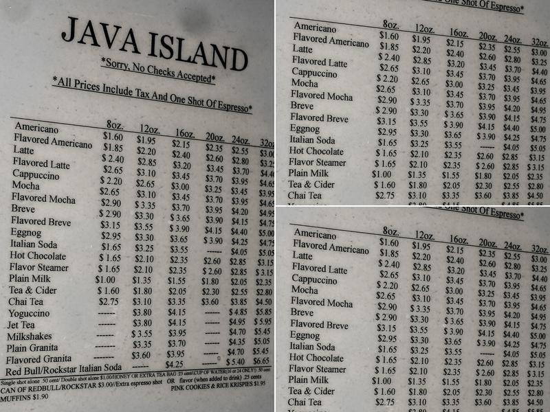 Java Island Menu