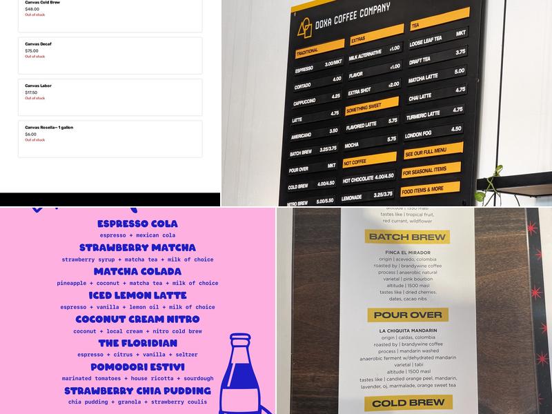 Doxa Coffee Co. Menu
