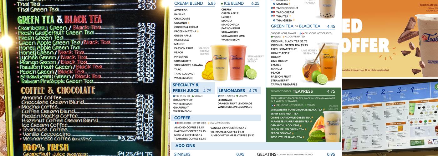 The Teahouse Tapioca & Tea Menu