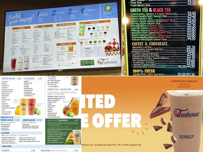 The Teahouse Tapioca & Tea Menu