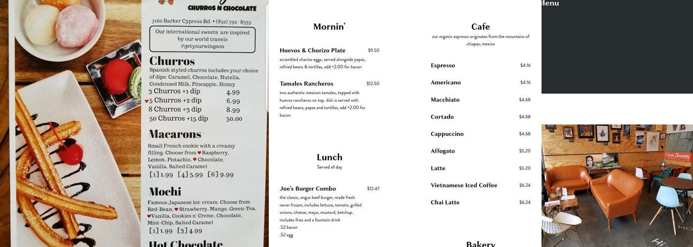Angels' Churros N Chocolate Menu