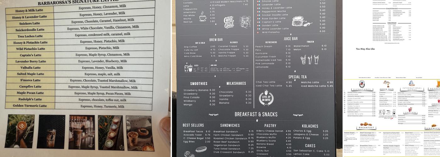 Barbarossa Coffee Roasters Menu