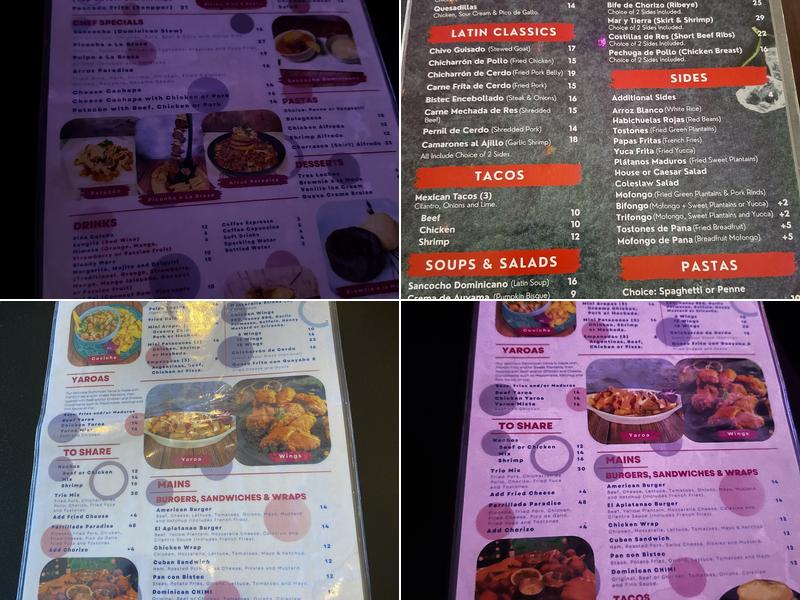 Paradise Latin Grill Menu