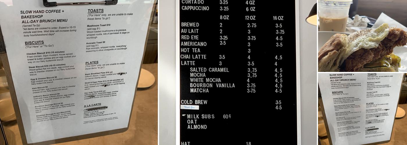 Slow Hand Coffee + Bakeshop Menu